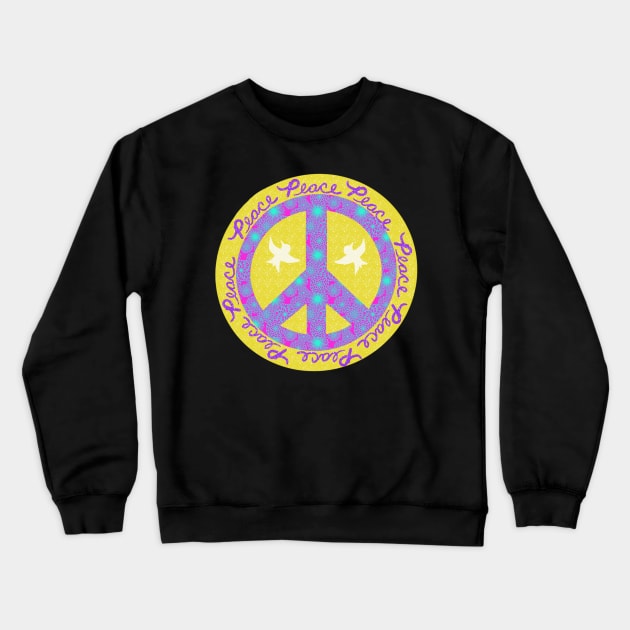 Peace Yellow Pink Purple Turquoise with Doves Crewneck Sweatshirt by Rosemarie Guieb Designs